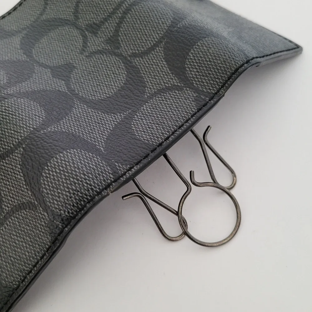 Coach Signature Monogram 4-Ring Key Case Charcoal Black Coated Canvas F64005
